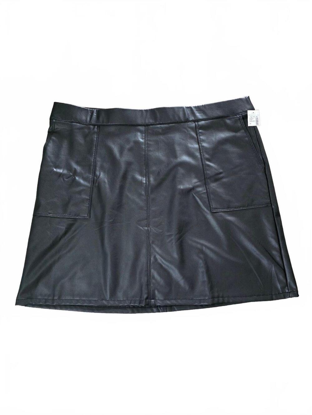 NWT Maurices Edgy Black Faux Leather Mini Skirt Plus Size 18 with Pockets